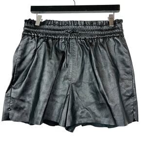 NEW! Zara Polyurethane Vegan Vinyl Look Shorts Pleated Waist High Black - L